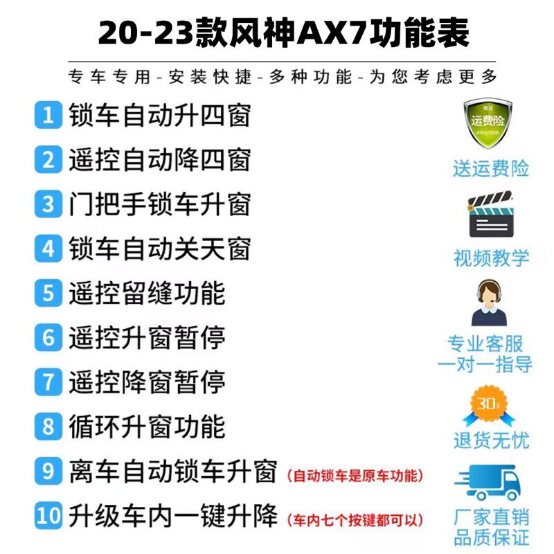 20-23款风神AX7马赫版一键升窗器锁车自动关窗器遥控车窗升降器
