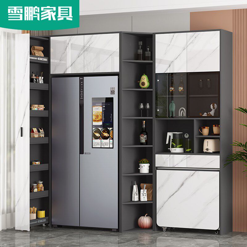 简约家用冰箱顶柜抽拉收纳储物餐边柜酒柜一体靠墙茶水柜6G163