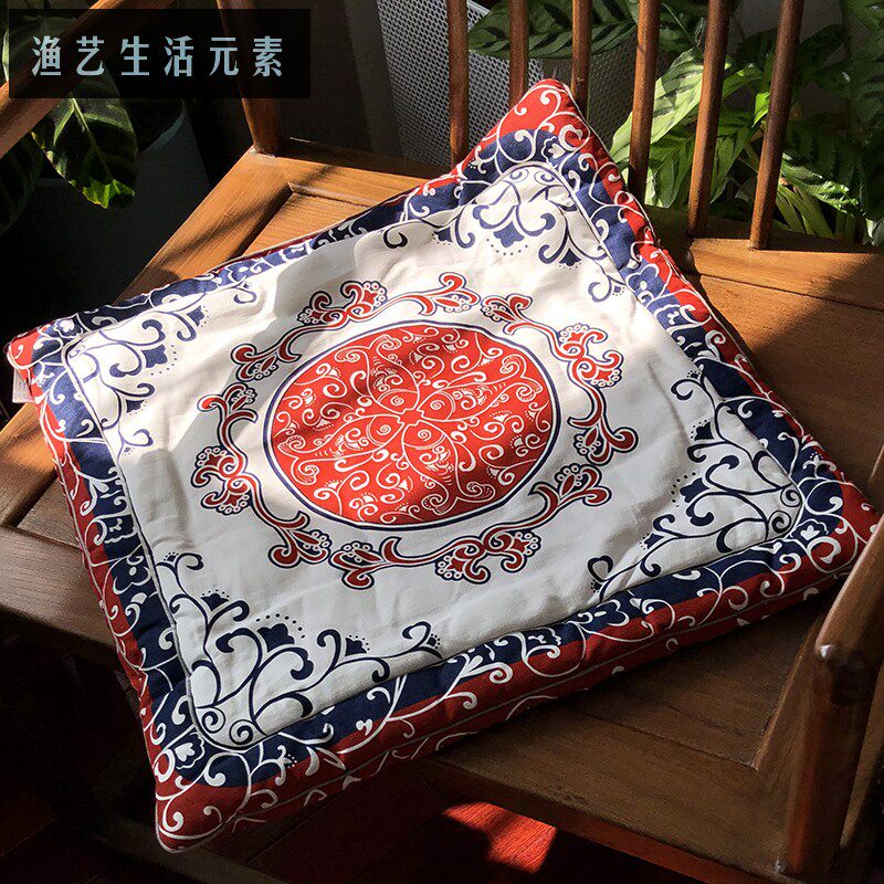 布络坐垫 中式手工纯棉布艺 餐椅垫榻榻米垫车座沙发垫 富贵有鱼