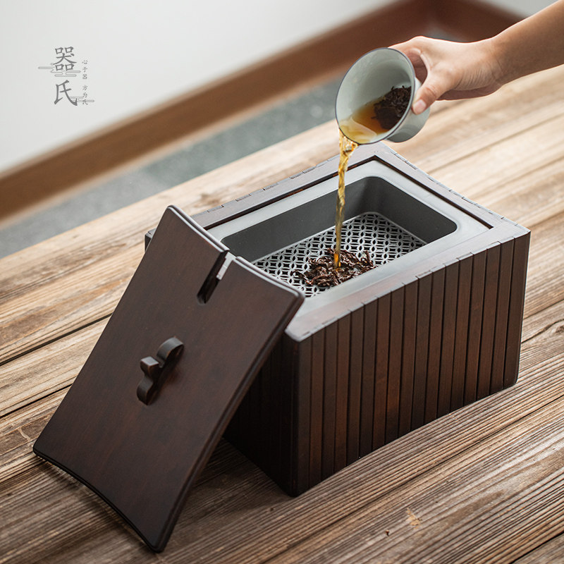 器氏 竹制茶渣桶家用废水桶高档茶道配件过滤茶叶桶垃圾桶排水桶