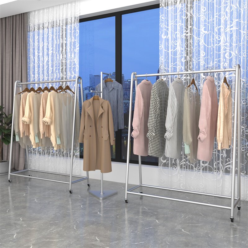 服装店展示架女装衣架落地婚纱礼服陈列货架收纳衣帽架移动带轮子