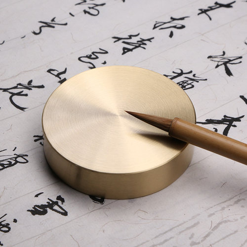 实心黄铜创意圆形镇尺镇纸纯铜中国风书法压纸可爱仿古金属压宣纸