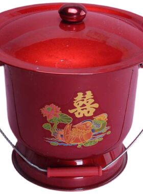 仿搪瓷烤漆26酒红鸳鸯囍花兰桶成老人特大号高脚老式痰盂带盖