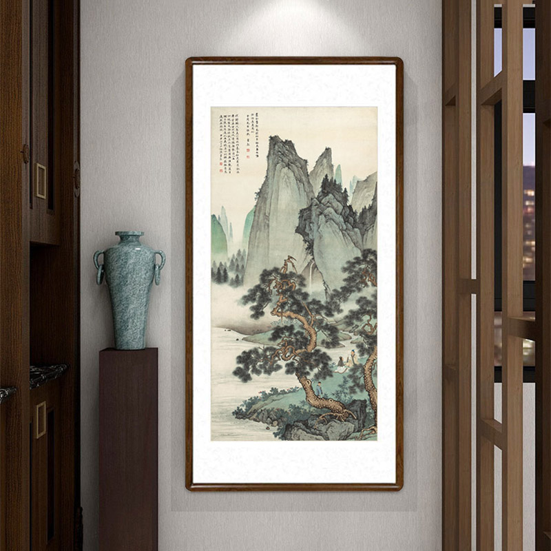 陈少梅仿刘松年松泉图竖版山水画新中式客厅装饰画办公室书房挂画