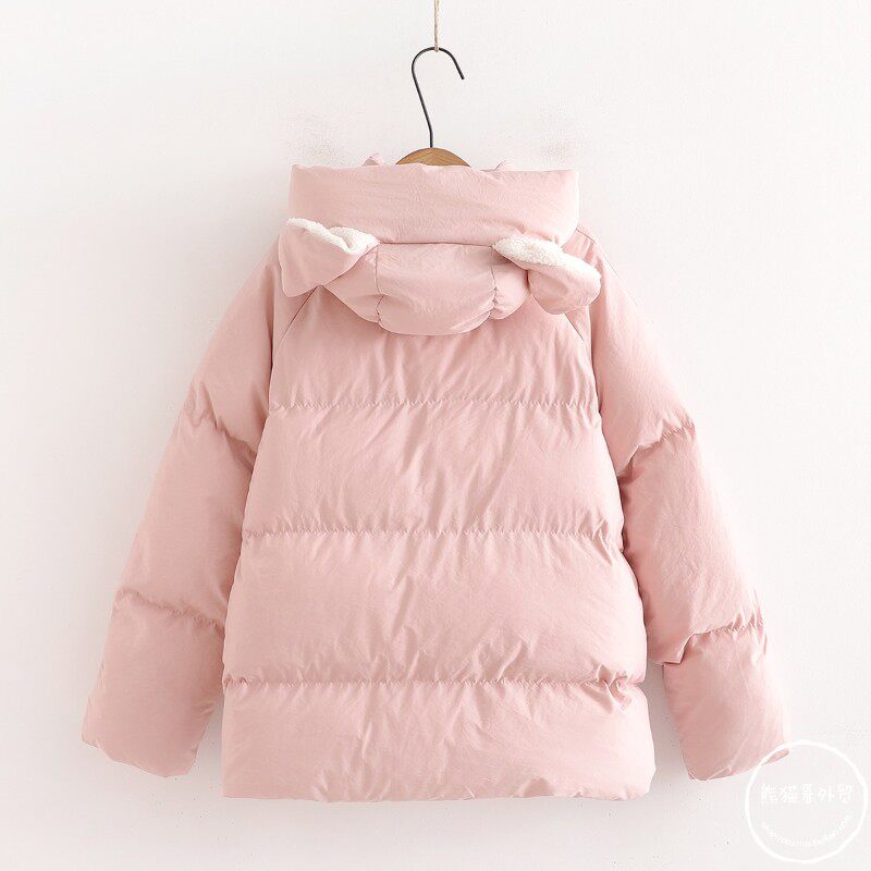 会动的兔耳朵棉服女冬季小个子甜美可爱奶油黄面包服短款软妹棉衣