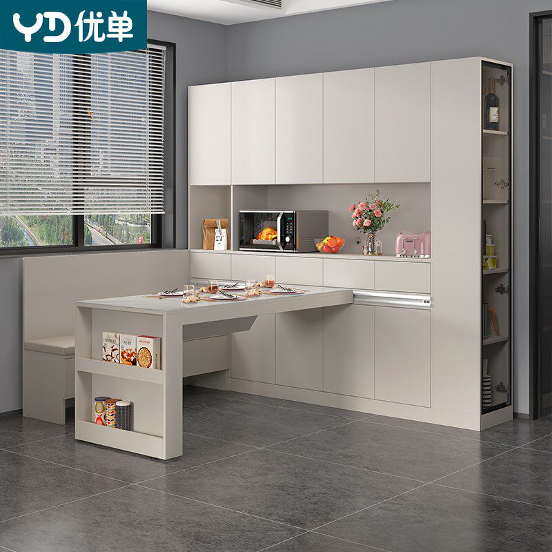 轻奢家用奶油风客餐厅卡座餐边柜一体小户型可移动餐桌定制G180