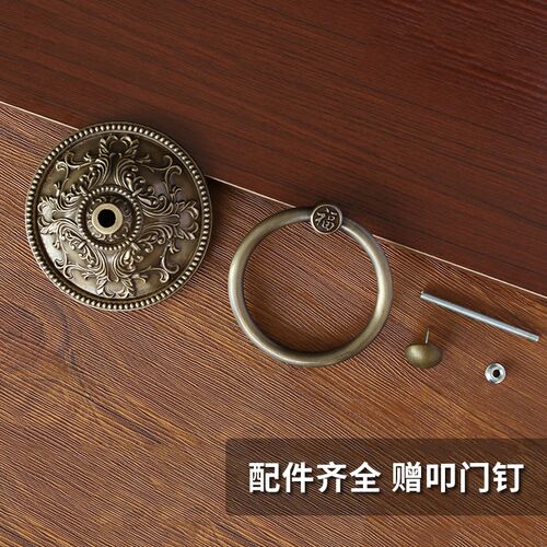 中式大门拉手纯黄铜仿古实木门环实心门拉环复古门把手装饰铜配件