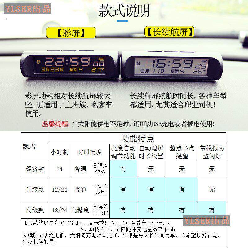 汽车电动自行车太阳能夜光车载时钟温度计星期日期秒货车客车通用