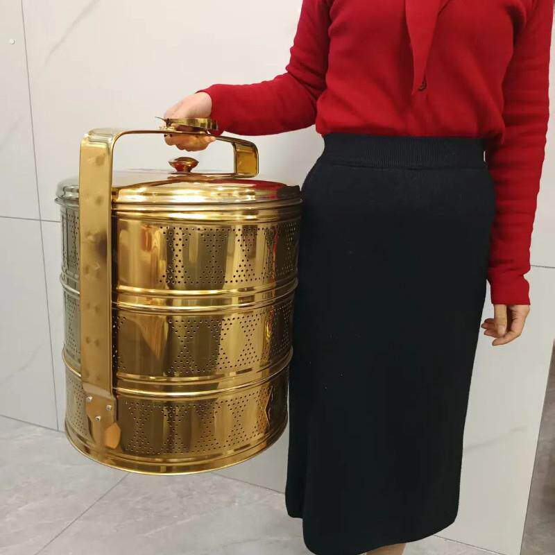 拜神篮子不锈钢带盖子结婚收纳篮拜拜手提篮高档三层饭店外送送餐