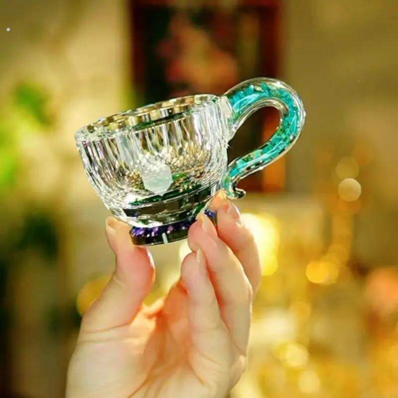 绿色切面咖啡杯装水无铅玻璃杯个性小号创意透明家用高档水杯茶杯