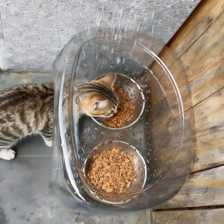 流浪猫户外窝透明喂食碗防雨棚防潮防蚁虫喂食器隐蔽环保猫狗通用