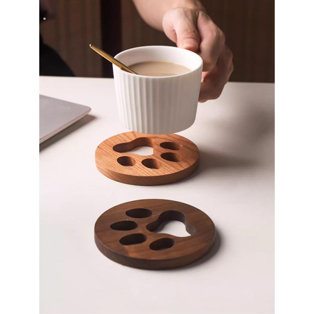 [空之喵喵]镂空猫爪创意可爱木质杯垫茶道茶杯垫玻璃杯子垫隔热垫