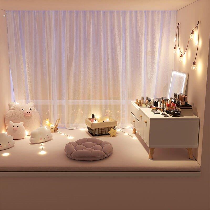 飘窗化妆台小型翻盖化妆桌现代简约一体化妆台大容量储物收纳柜子