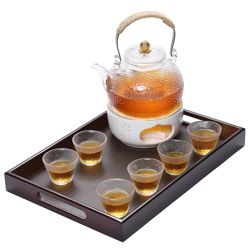 日式玻璃提梁锤纹花茶壶套装整套茶具水果茶壶下午茶蜡烛加热温茶