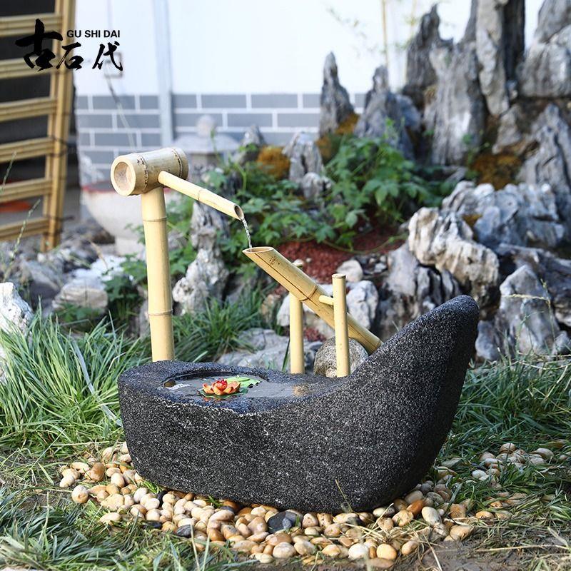日式庭院流水景观摆件不锈钢钵养花石钵户外园林竹子复古滴水缸盆