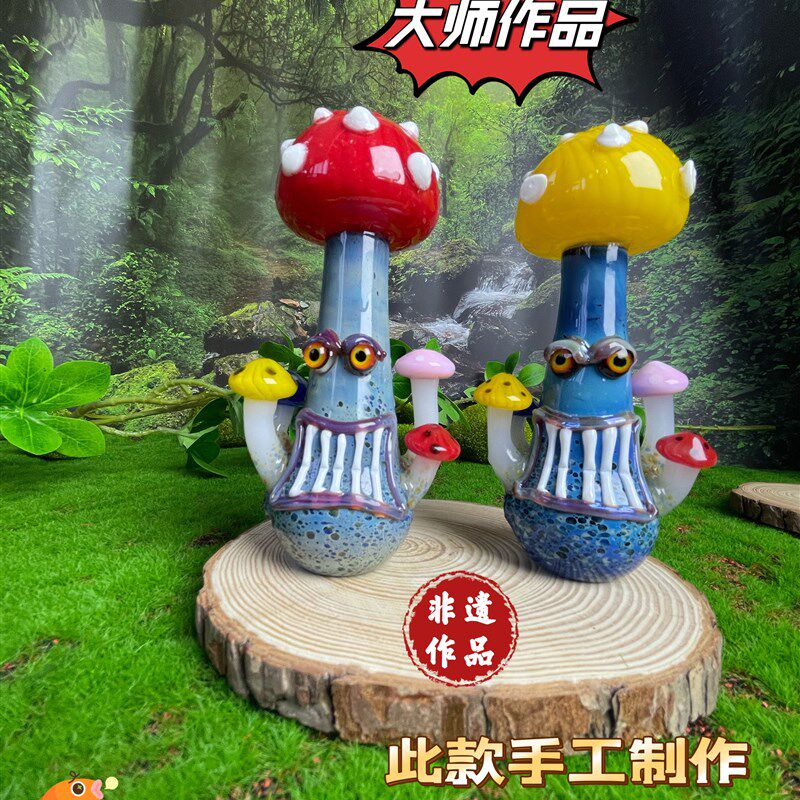 美式琉璃复古夸张工艺品蘑菇创意琉璃艺术摆件文艺手作吹制玻礼物