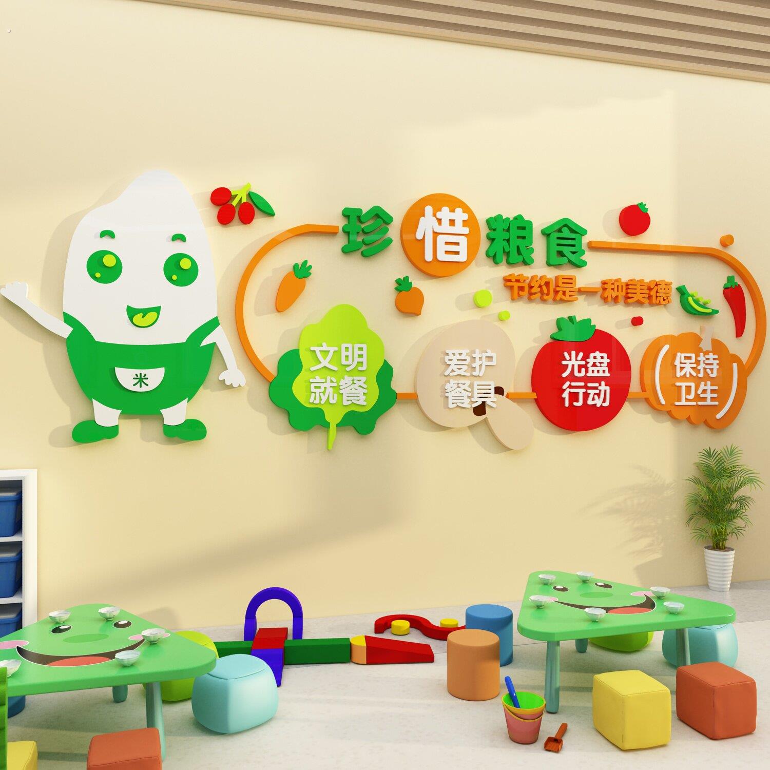 食堂文化墙面贴画小饭桌饭厅布置幼儿园环创主题午托管辅导班装饰