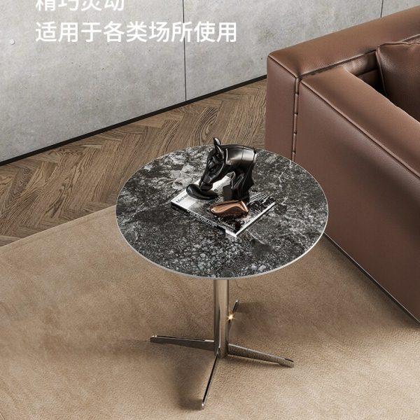 意式轻奢岩板角几不锈钢沙发边几客厅小圆桌小户型卧室小茶几桌子
