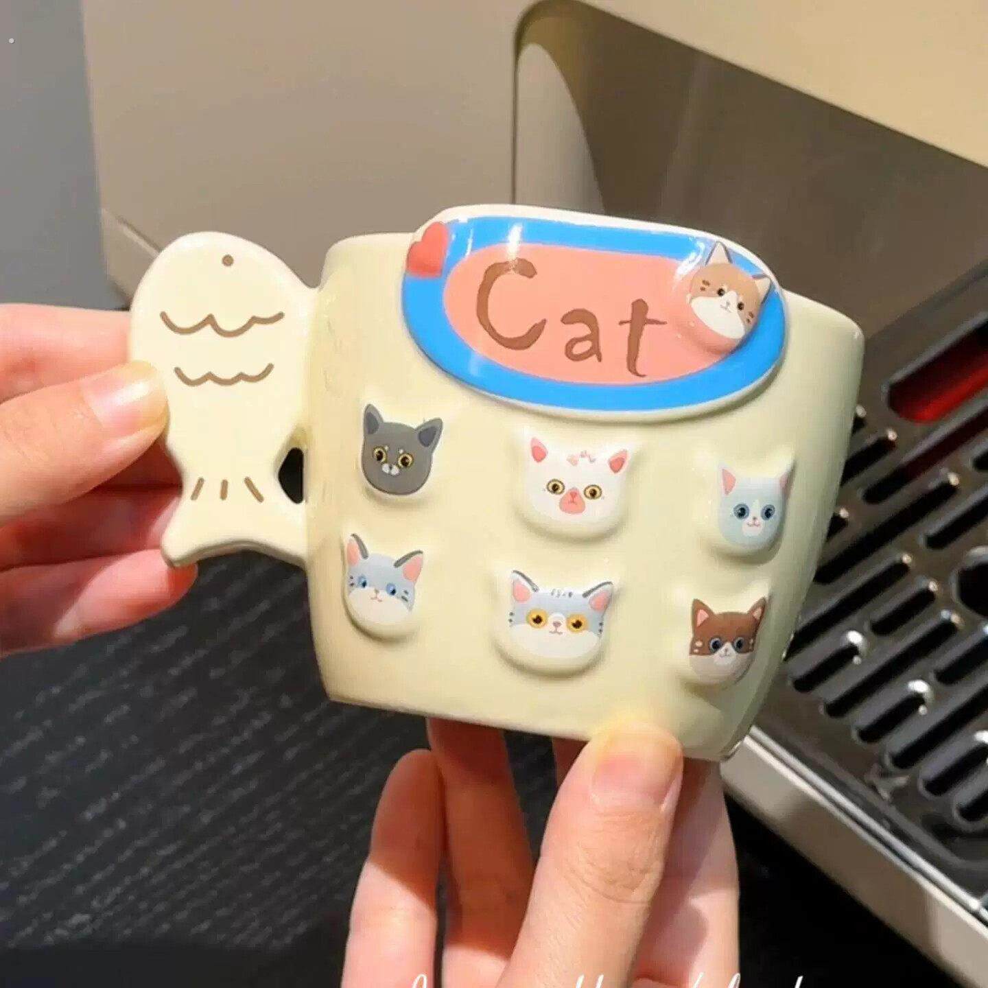 猫咪陶瓷马克杯咖啡杯家用带把手水杯办公室茶杯情侣过生日送礼物