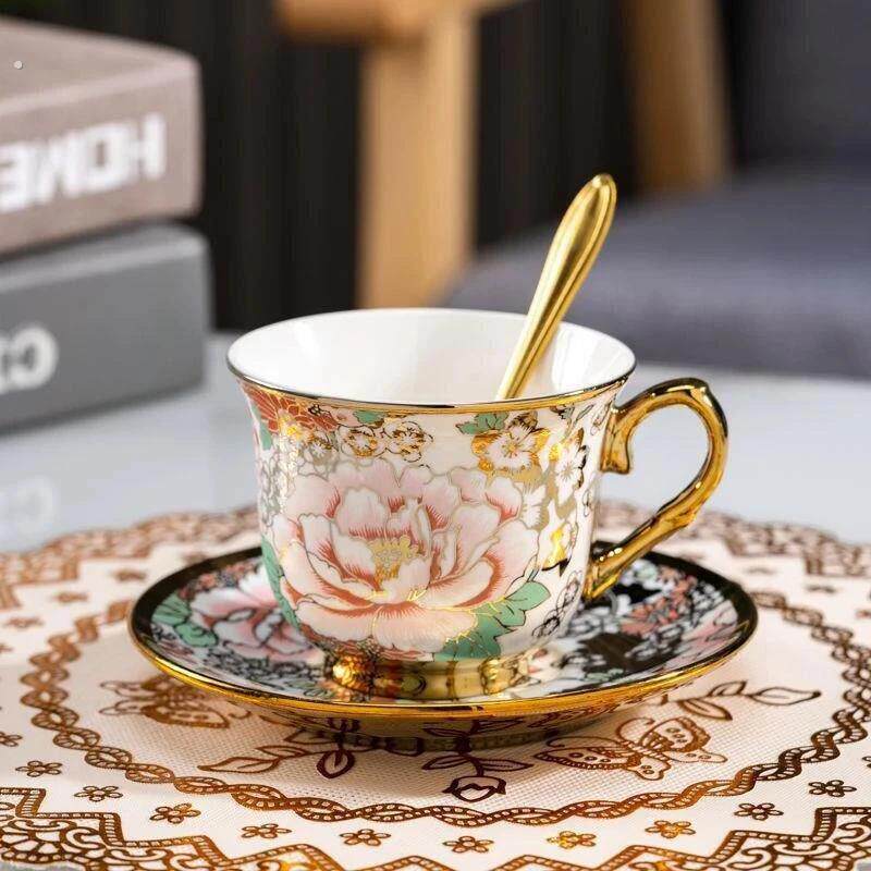 下午茶具奢华茶杯咖啡杯陶瓷英式古代宫廷风客厅新款家用覆古水杯