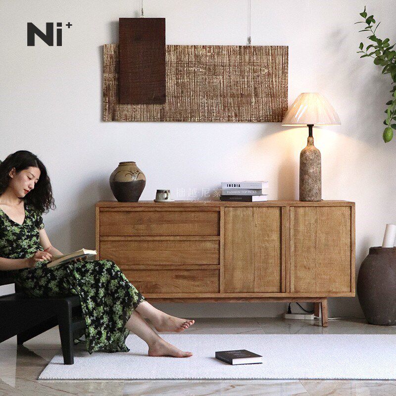 Ni+尼家美式乡村复古餐边柜咖啡厅日式侘寂实木斗柜民宿玄关柜子