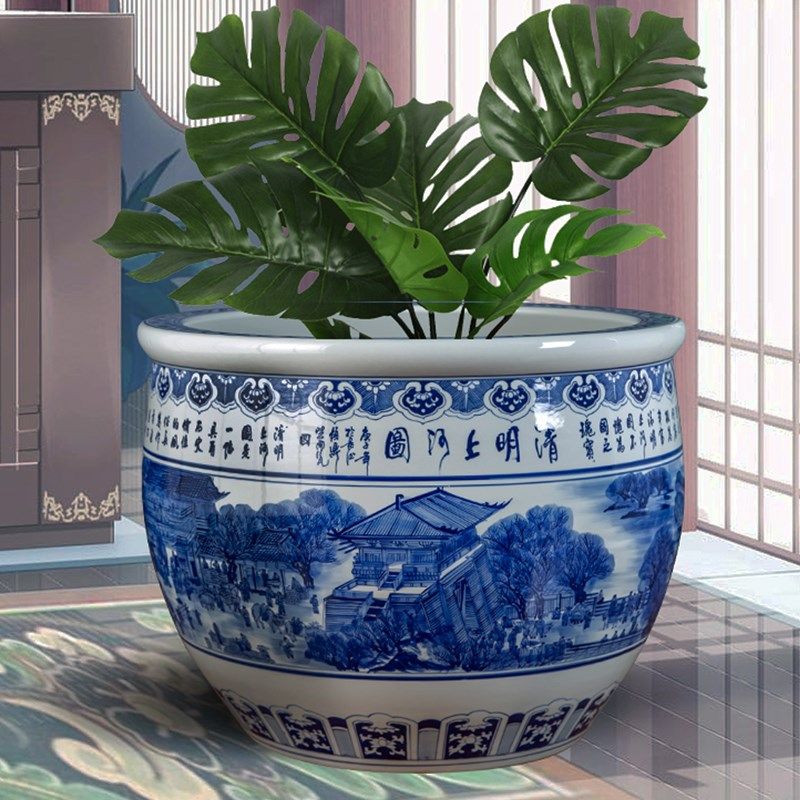 景德镇陶瓷大水缸睡莲缸荷花盆铁树盆景种树养花盆书画缸庭院摆件
