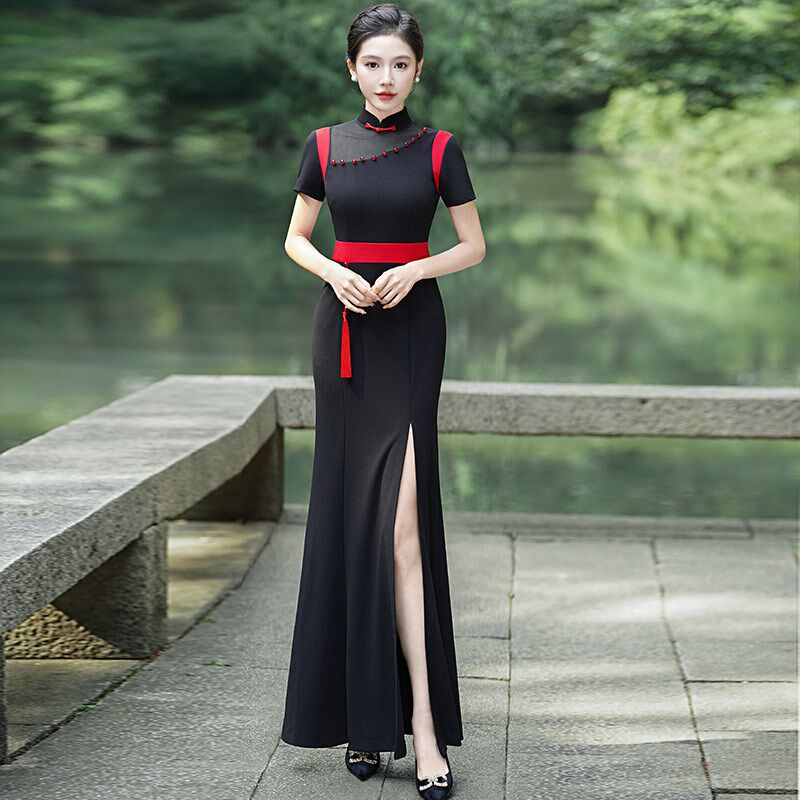 春夏演出服改良旗袍2025新款走秀旗袍舞台走秀表演礼仪气质礼服