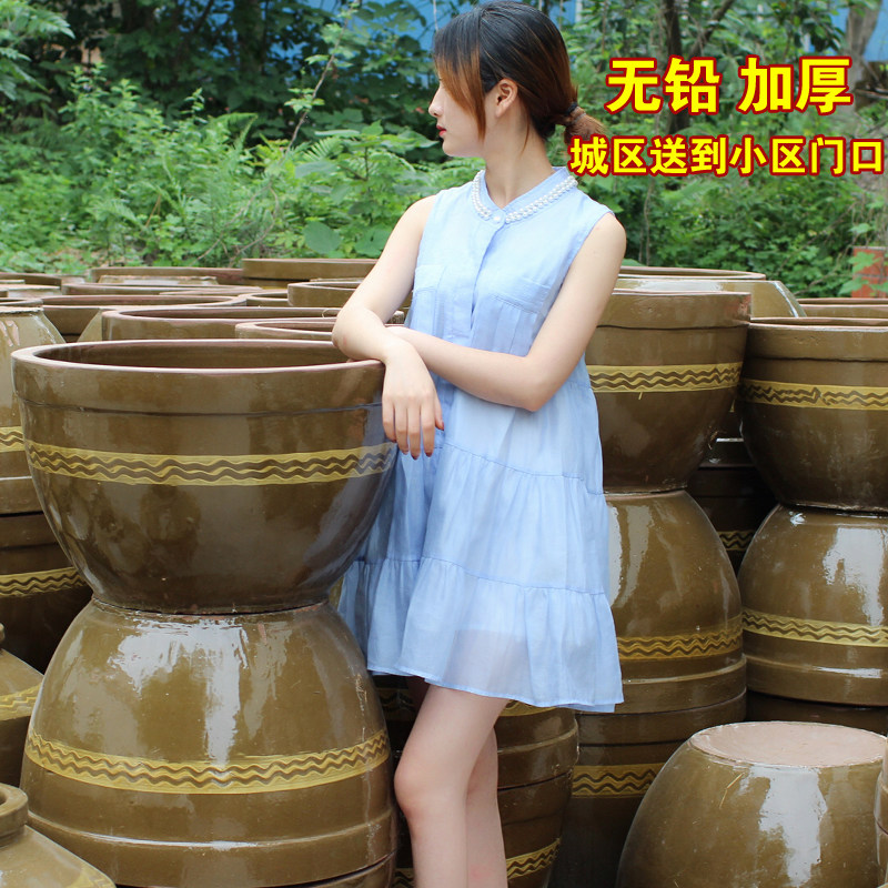 大水缸厨房家用粗陶老式发酵缸睡莲荷花缸养鱼小庭院陶瓷腌菜缸
