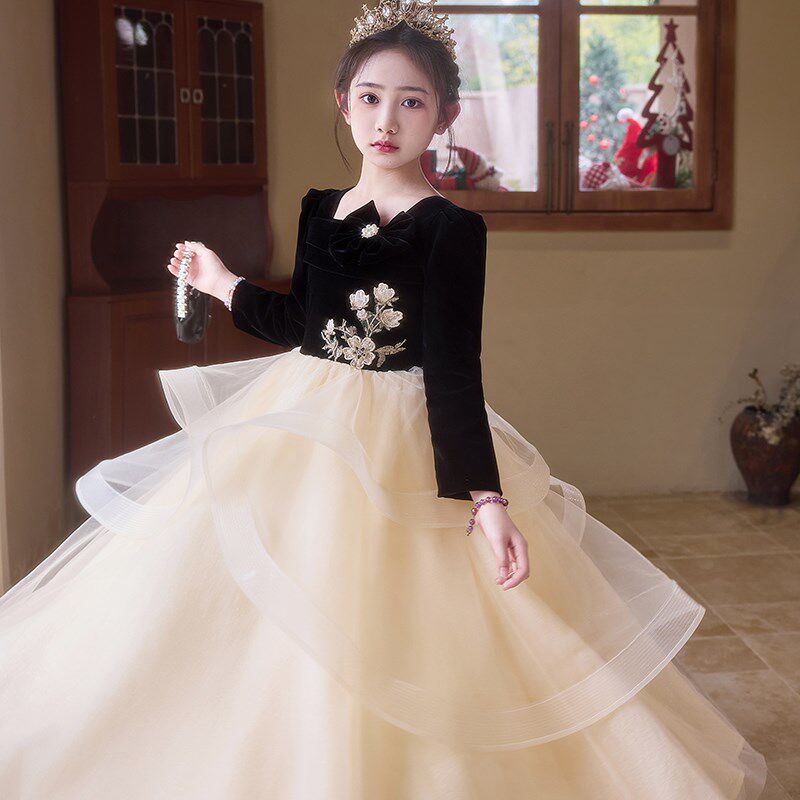 儿童礼服女童轻奢小众高端生日公主裙长袖小提琴钢琴走秀演出服秋