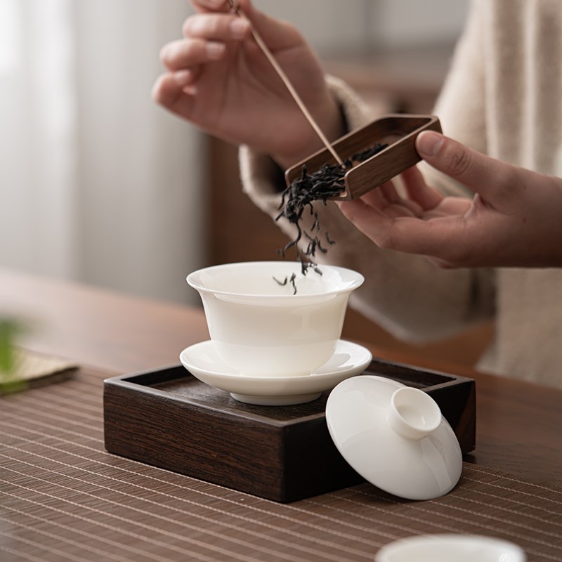 苏氏陶瓷羊脂玉茶具套装德化陶瓷三才盖碗纯白瓷功夫茶杯礼盒装