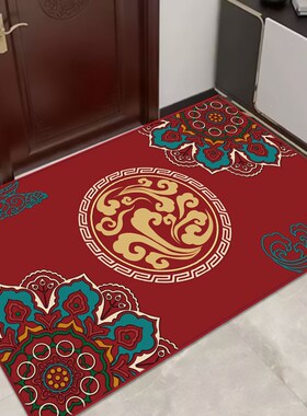 中式地垫入户门垫家用红色喜庆进门地毯玄关门口踩脚垫防滑门口垫