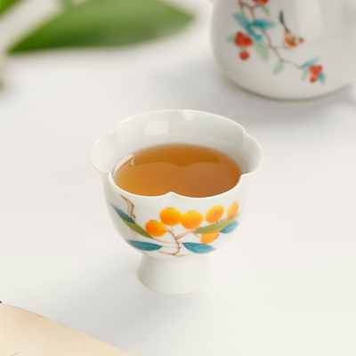 手绘葵口陶瓷高脚茶杯闻香杯白瓷品茗杯主人杯高档个人专用客人杯