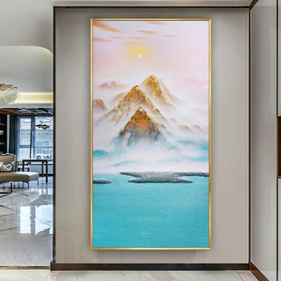 青山图靠山图西墙玄关挂画山水画聚宝盆装饰画寓意好的新中式壁画