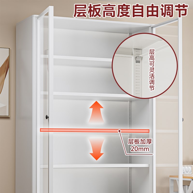 钢制落地书架家用客厅靠墙收纳柜儿童简约玻璃门防尘组合铁艺书柜