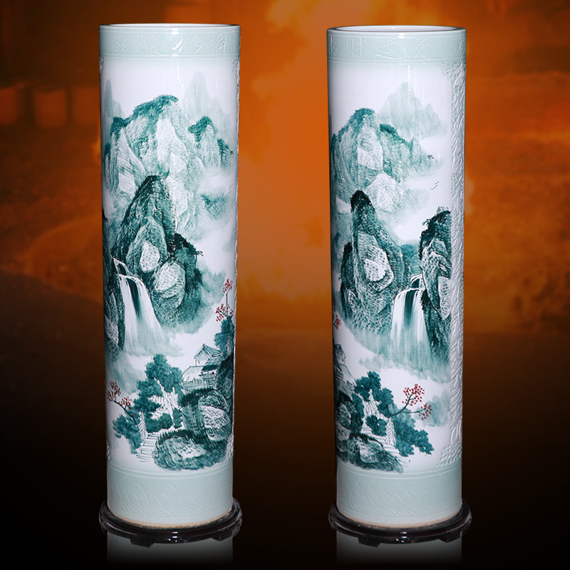 景德镇落地大花瓶手绘锦绣河山箭筒艺术花瓶中式客厅酒店装饰摆件