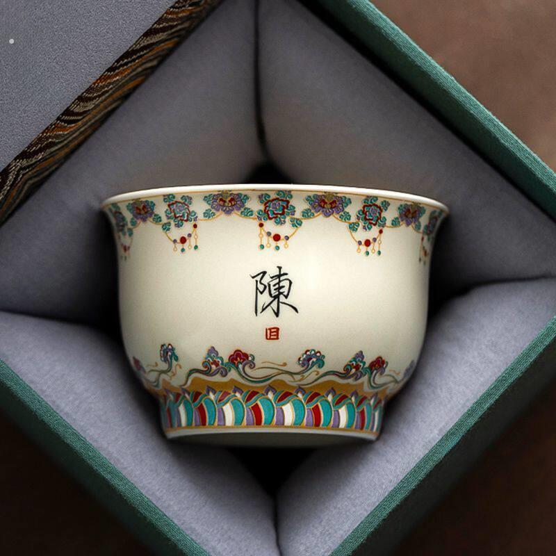敦煌陶瓷茶杯茶盏高档个人专用喝茶杯子手写私人定制主人杯品茗杯
