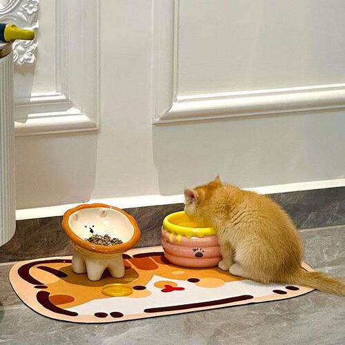 蜂蜜罐猫碗陶瓷一对猫食盆不易打翻保护颈椎防黑下巴斜口粮碗水碗