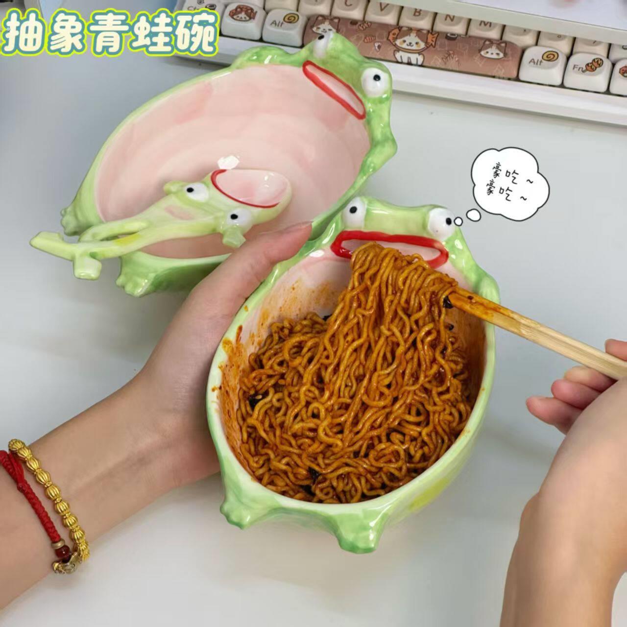 抽象搞怪青蛙碗陶瓷青蛙勺家用餐具饭碗汤匙汤勺送礼生日礼物实用