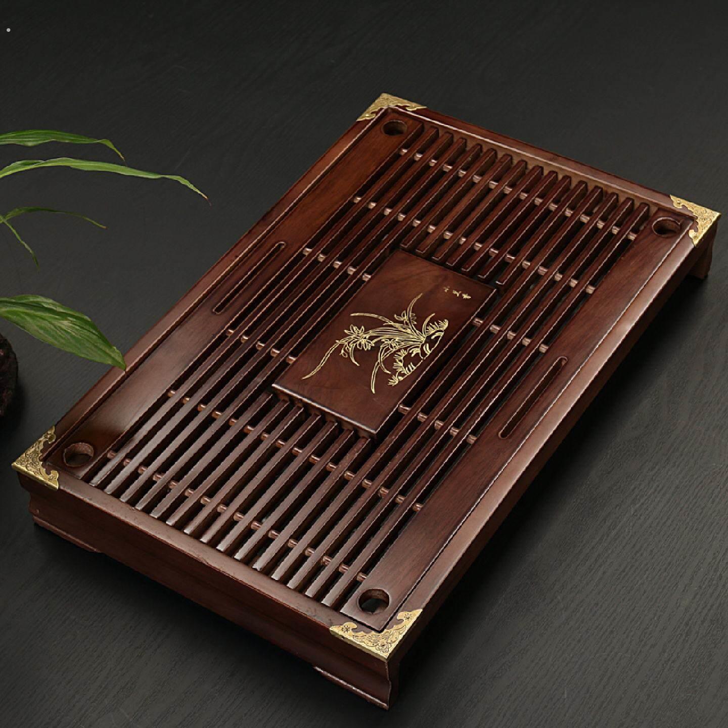 家用功夫茶盘套装蓄水排水实木茶盘中式造型茶盘茶字橡木色抽屉式