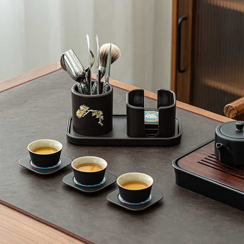 晟窑茶具配件套装不锈钢高档茶道六君子日式茶夹养壶笔茶杯垫组合