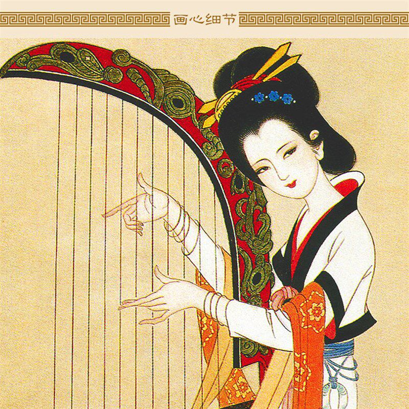 仕女图 仙鹤弹琴拿笔书画 中式复古书房装饰画绢布卷轴挂画定制
