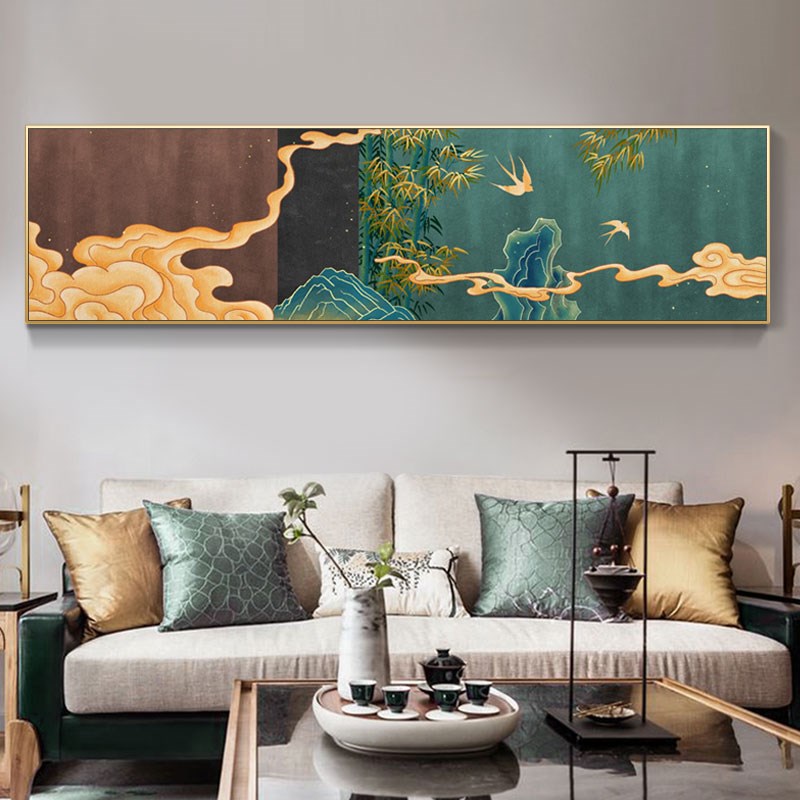 新中式装饰画横版卧室床头客厅墙面挂画中国风国潮重彩祥云国画