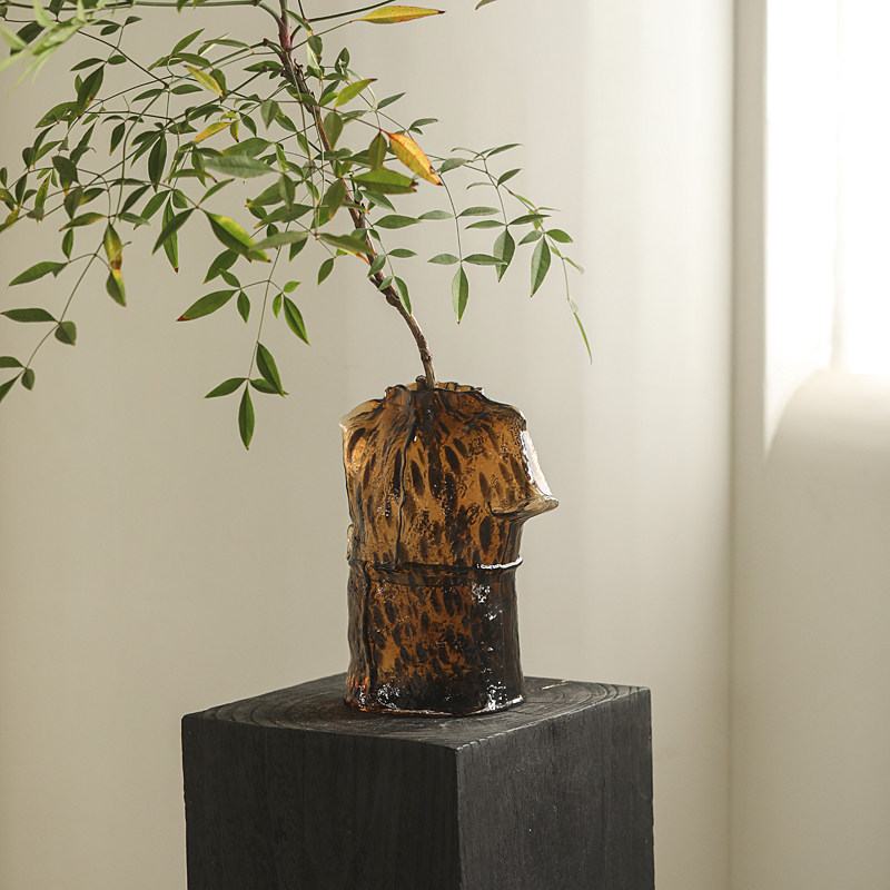 小野豹纹玻璃花瓶艺术设计感插花花器仿古客厅复古新中式餐桌摆件