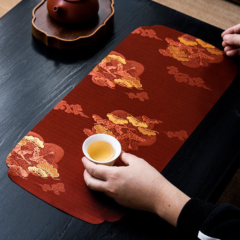云松织锦茶席茶巾禅意茶桌布茶席桌旗轻奢国风日式小茶席茶具配件