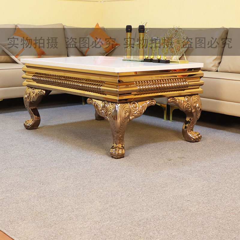 KTV欧式茶几网红小户型茶几客厅包房桌子不锈钢雕花大理石方形