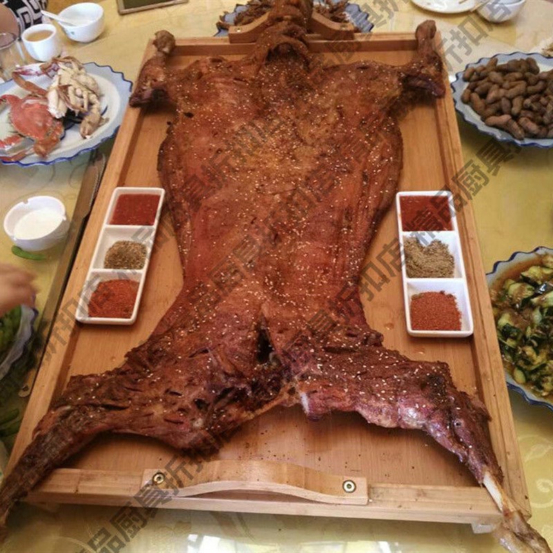 超大号内蒙烤全羊竹木托盘长方形烤羊腿带把手盘子饭厅烧烤上盘子图片