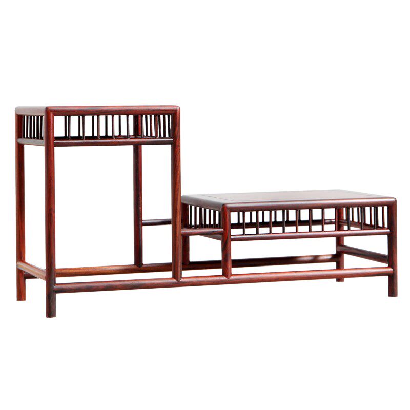 红酸枝小博古架实木中式工艺品摆件架明式高低茶壶茶具收纳展示架