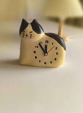 高感可爱级卡通钟牛猫奶咪座钟表静音奶油风时萌KRX系摆件台钟表