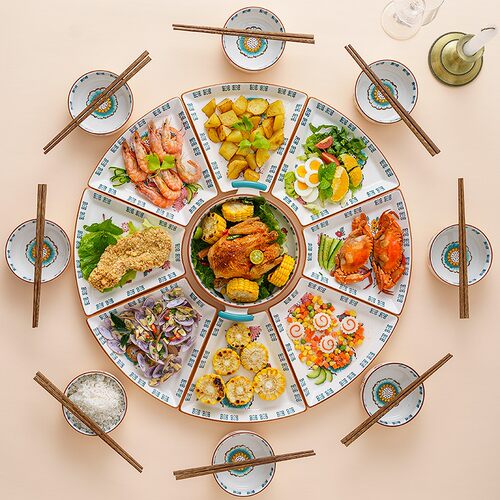 网红套装拼盘组合 团年饭餐具创意家用菜盘过年团圆圆桌碗碟盘子
