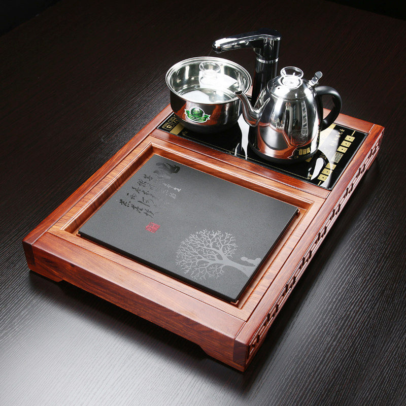 乌金石茶盘套装一体小型全自动泡茶台家用实木排水茶海石盘茶具托